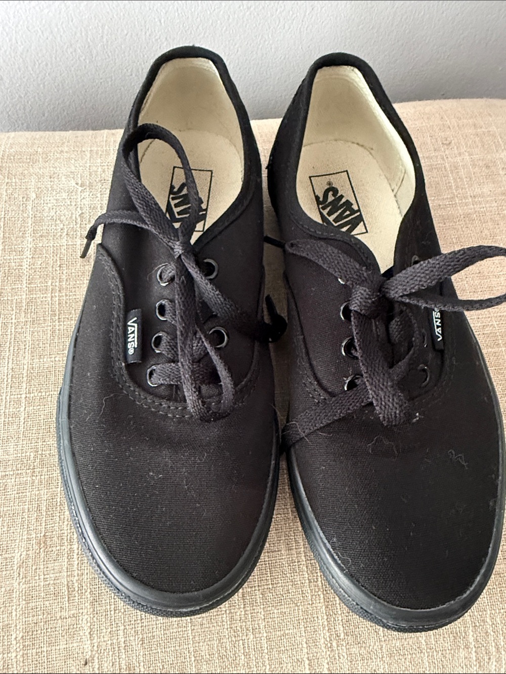 Little Kids Vans Black Canvas Low-Top Sneakers 
Size 3 
Black 
Worn Once